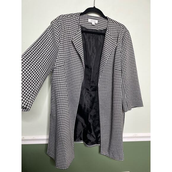 Nine West Open Front Houndstooth Lapel Blazer Jacket Black White Womens Large - Picture 5 of 11